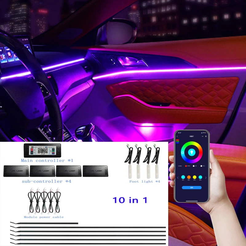 

10 in 1 RGB LED Car Interior Lights Acrylic Fiber Optic for Cars Backlight Decoration Ambient Light Car Accessories Decorations