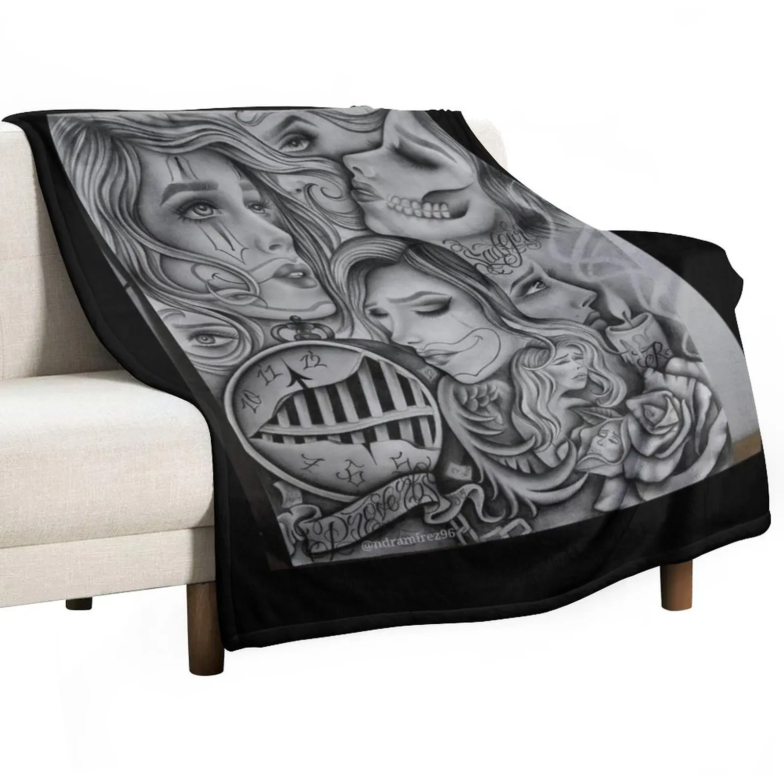 Sad Eyes Chola Clown , Chicano Art, Coperta Artistica Nera E Grigia Coperta Carina Coperta Calda