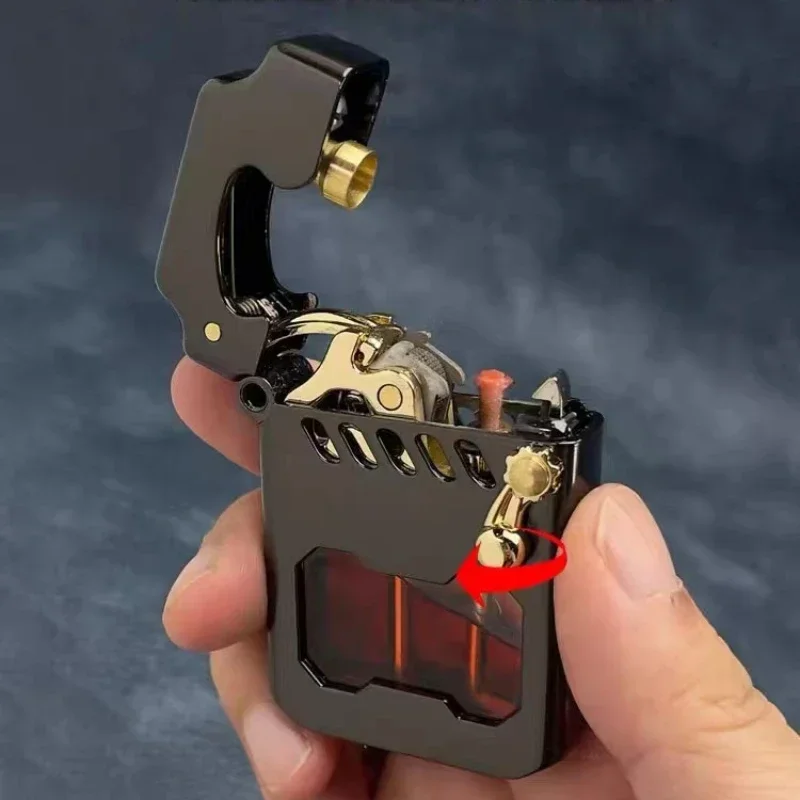 Mechanical transparent fuel tank, mechanical jet lighter, metal high-end creative men's gift, smoking accessories