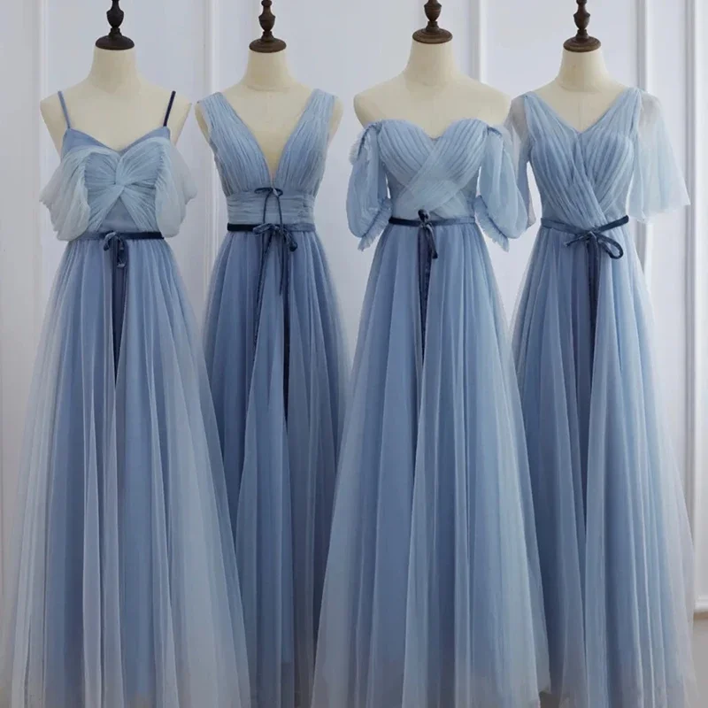 Vestidos de dama de honor de chiffon con tirantes finos Azul Royal