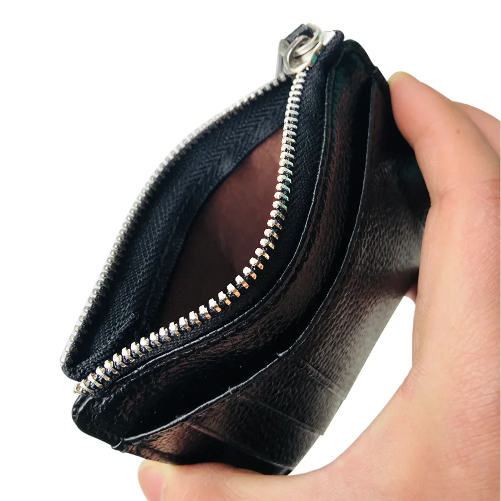Mini Zipper Card Bag Slim ID Bank short wallet Credit Organizer Portable Small Slim Ultra-thin Short Purse for Men Black