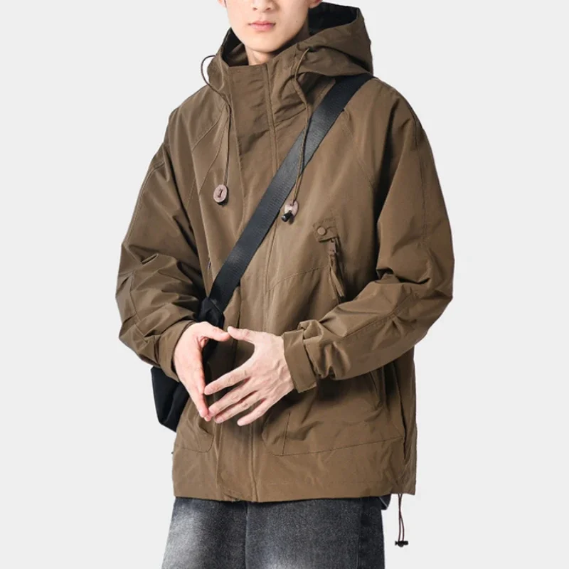 Autumn Outdoor Hooded Charge Coat American Black Coat Men's Loose and Personalized Design Sense Windproof Jacket men clothing