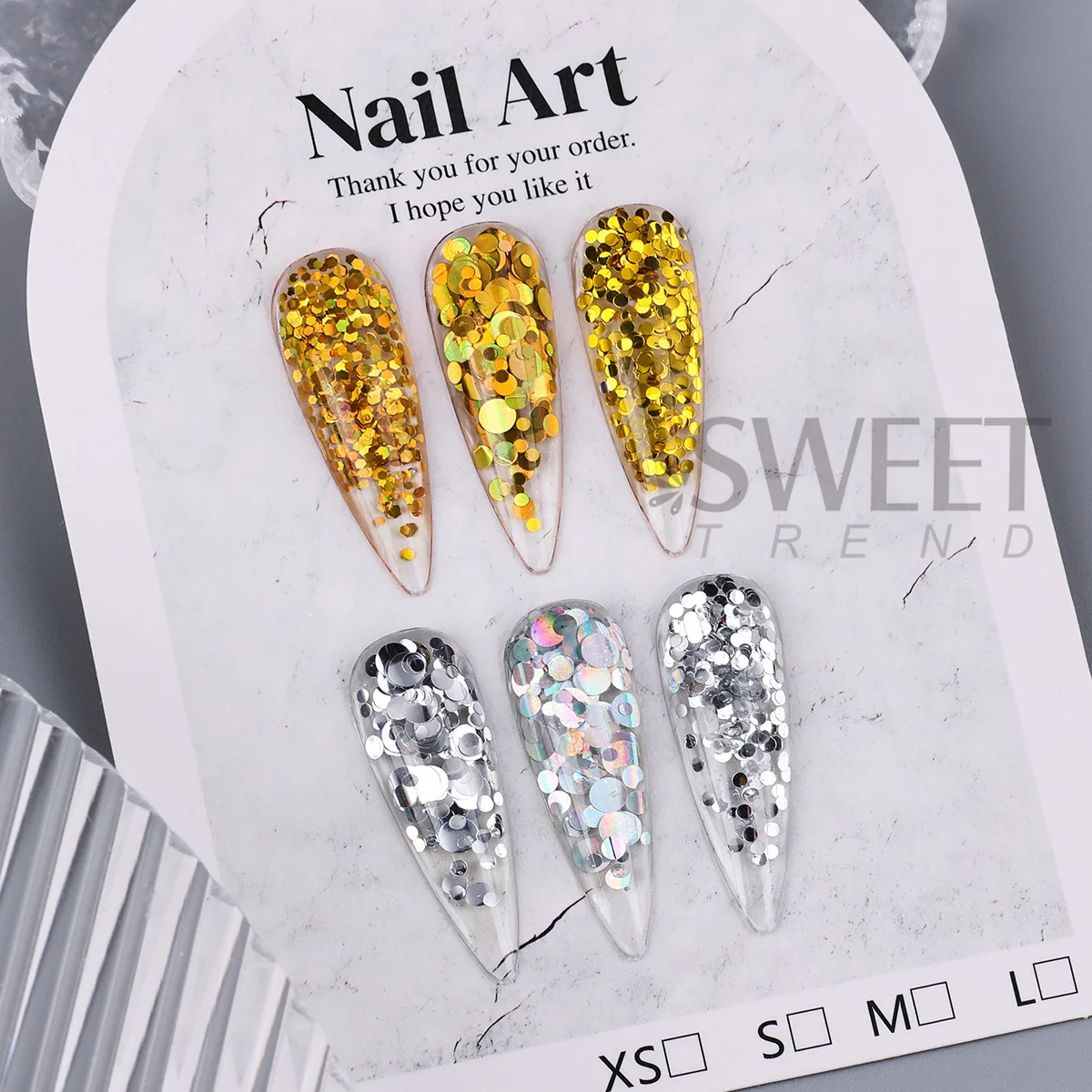 6 Grids Gold Silver Round Circle Nails Sequins Laser Mirror Sparkly Polka Dot Glitter Flakes Y2K Luxury New Year Manicure Decor