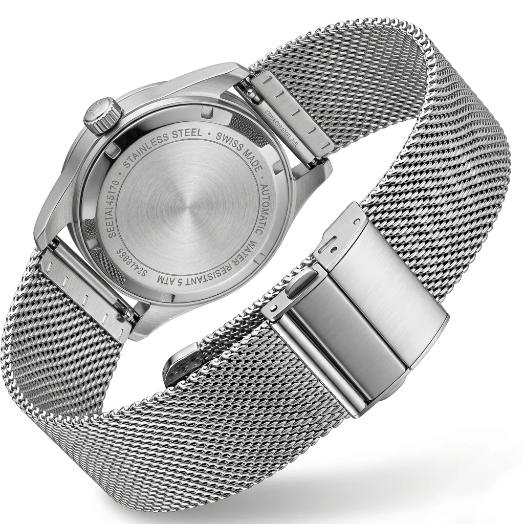 Elegant Milanese Loop Mesh Stainless Steel Bracelet with Deployment Clasp - Silver/Black