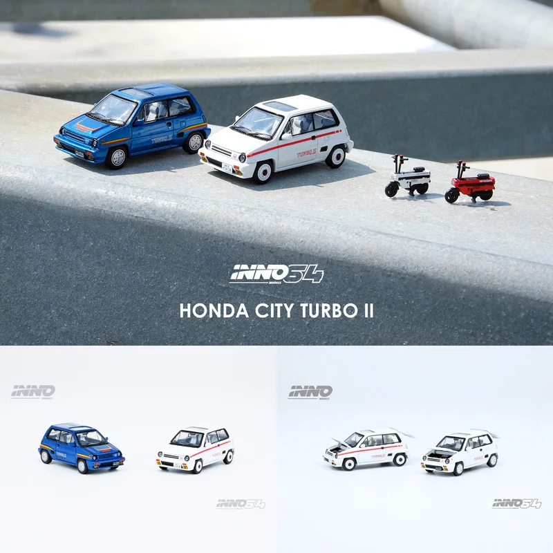 

NEW INNO 1:64 Honda City turbo II open front and rear cover attached motorcycle alloy car model