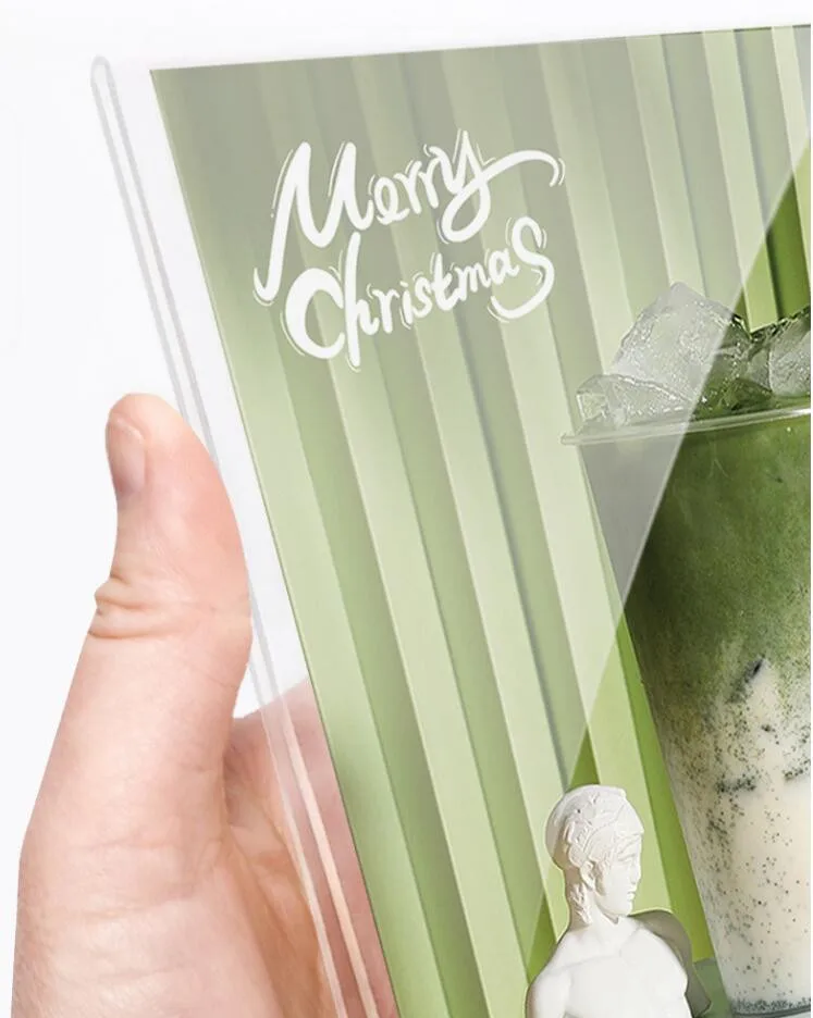 Description Picture 4 of itemAcrylic Sign Holder With Wooden Base T Shape Table Menu Display Stand Clear AD Poster Photo Frame Price Card Holder Rack