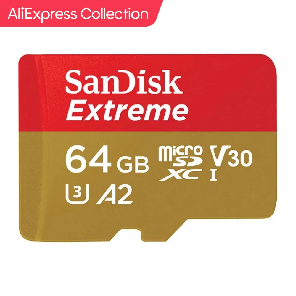 AliExpress 컬렉션 샌디스크 마이크로 SD 카드 메모리 카드 익스트림 MicroSD 카드 128GB 64GB 256GB SDXC A2 U3 V30 최대 160 MB/s 플래시