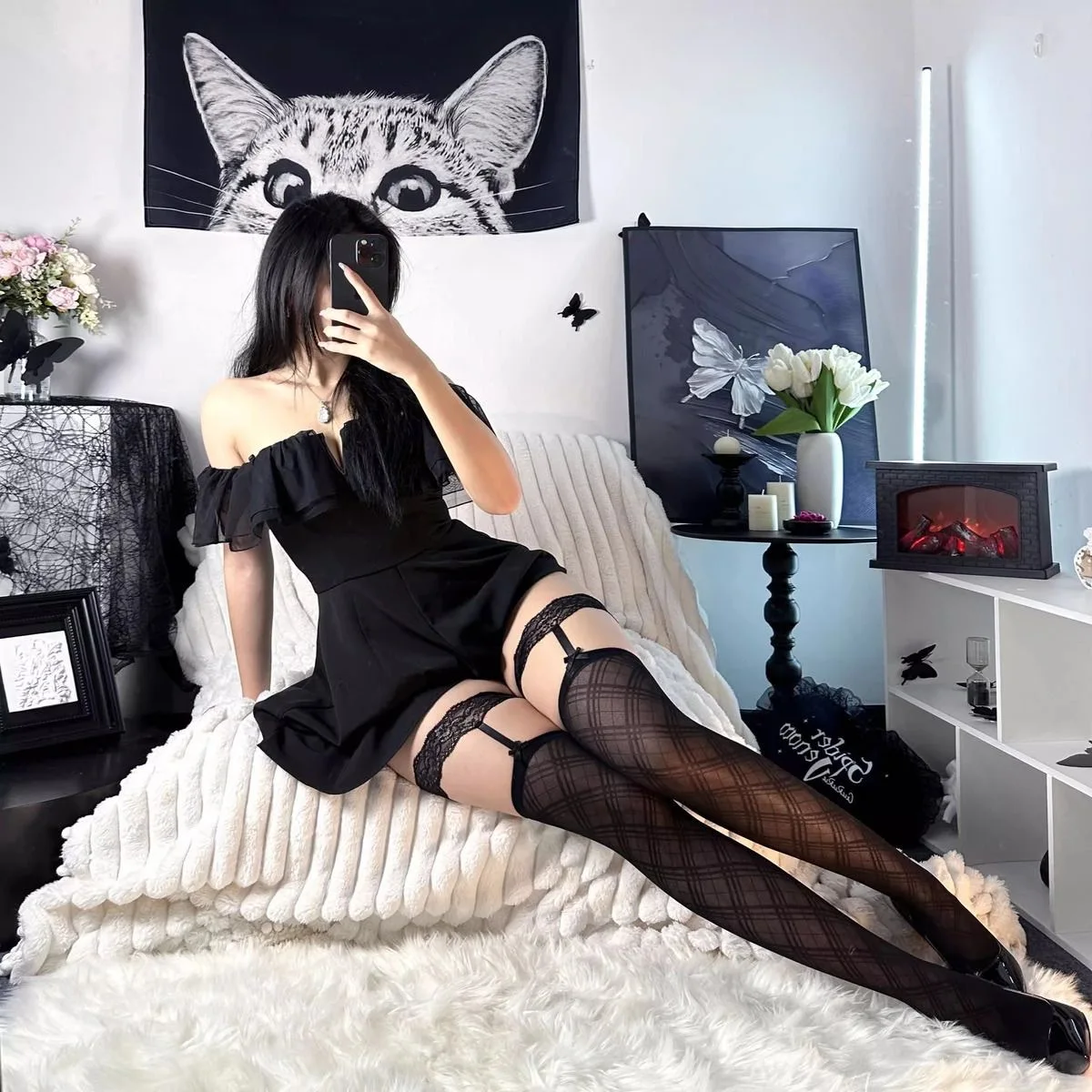 Description Picture 2 of itemSexy Suspender Stockings Women's Lace Trim Over The Knee Socks with Bow Thigh High Socks with Straps Bowknot Thigh High Stocking