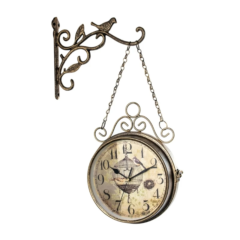 

Vintage Double Side Silent Wall Clock Rotation Metal Wall Clock Party Supplies for Festival Home Dining Room Decoration