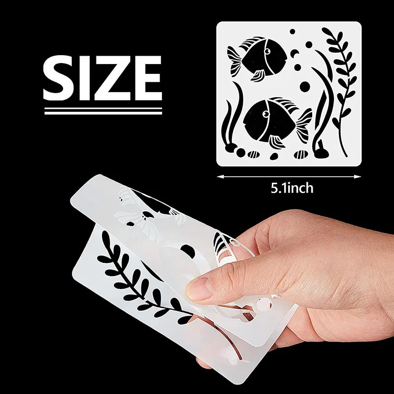 Reusable Sea Ocean Creatures Painting Stencils Kids Drawing Boards Cartoon Mermaid Turtle DIY Paint Templates Set Learning Tools