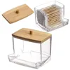 1Pcs Cotton Swab Holder, Cotton Swab Dispenser with Bamboo Lids,Bamboo Bathroom Storage Jars Storage Containers Clear Plastic 5