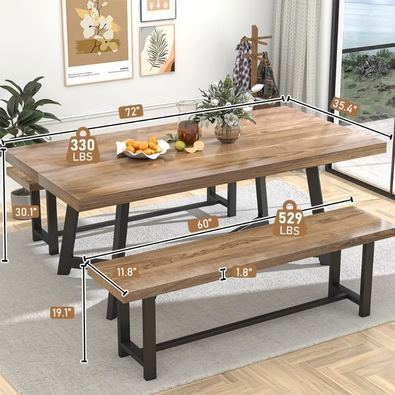 

2024 New Large 72IN Solid Wood Dining Table for 6 8 10 People,Modern 6FT Waterproof Rectangular Kitchen Tables