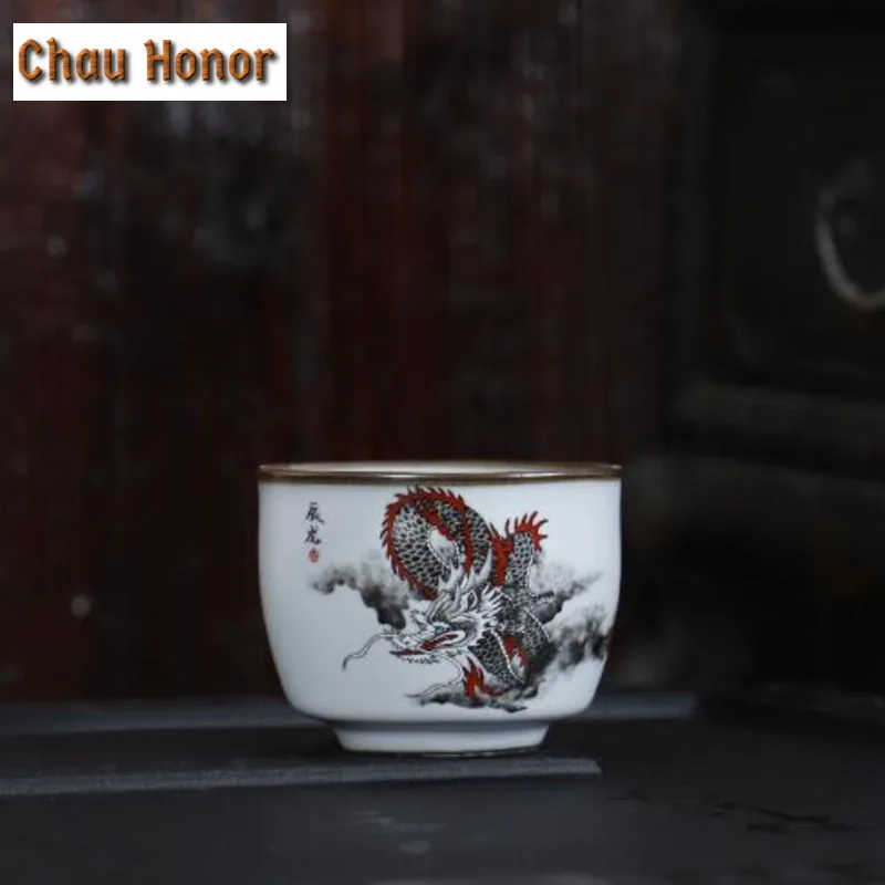 Moon White Ru Kiln Round Melting Cup Kombucha Cup Master Single Cup Gracked Glaze Teacup Tea Set Ceramic Teacups Tea Ceremony