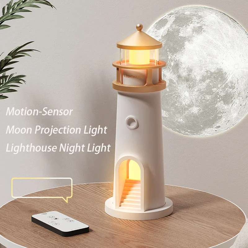 Projection Lighthouse Lamps Night Light Moon Lamp Remote Control Motion Sensor Ambient Lights Xmas Christmas New Year's Gift
