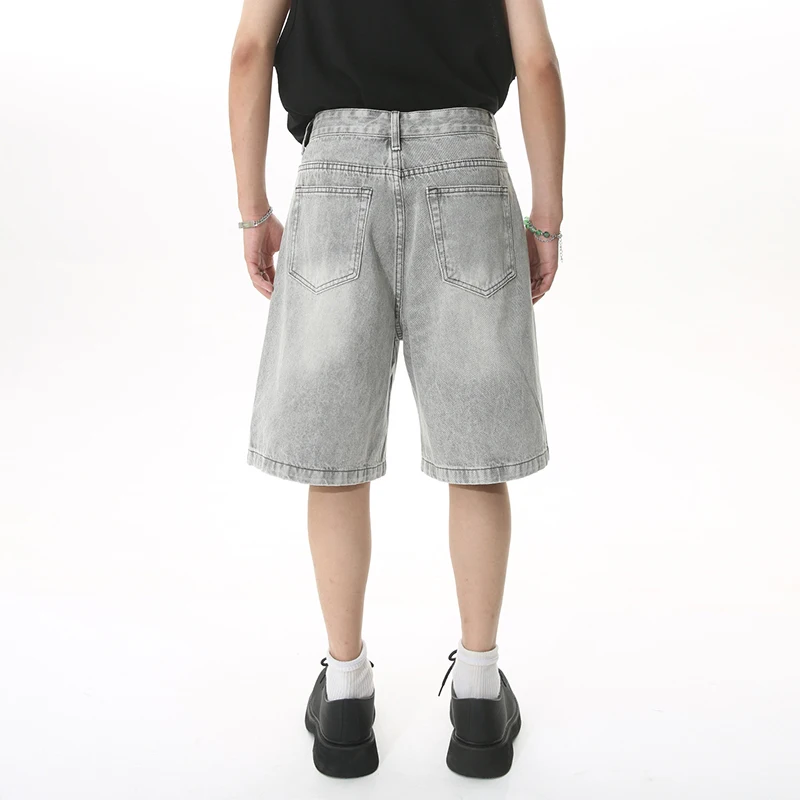 Summer Men's Casual Jeans Shorts Loose Mid High Waist Knee Length Denim Shorts