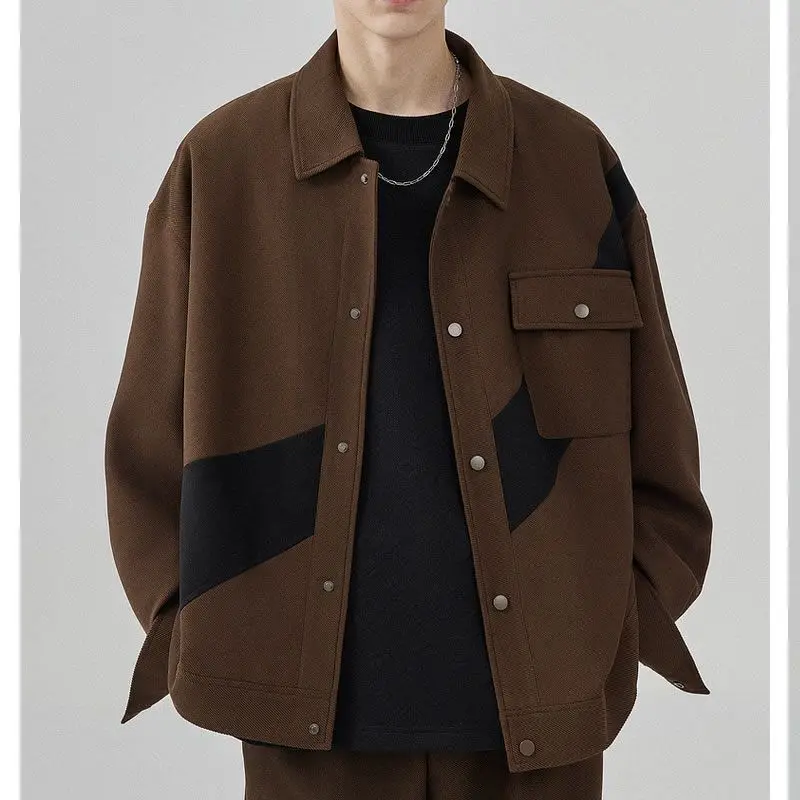 

Contrast color stitching design lapel jacket loose 2023 autumn new Korean style fashion casual trendy jacket for men freshing