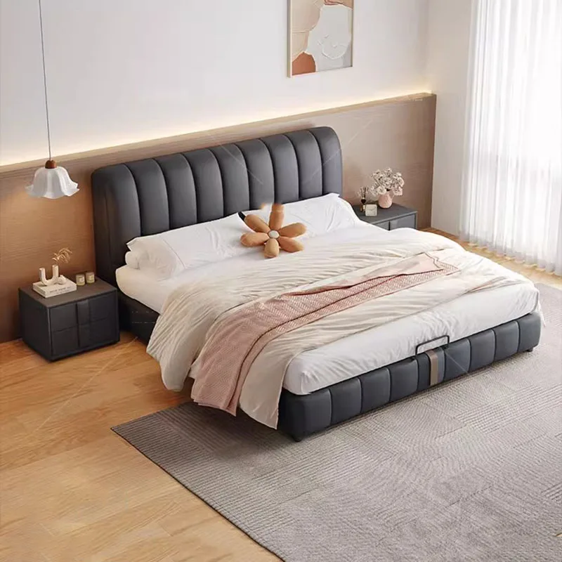 Master Simple Designer Double Bed Luxury Large Wooden Modular Frames Double Bed Bedroom Luxury Meubles De Chambre Furniture