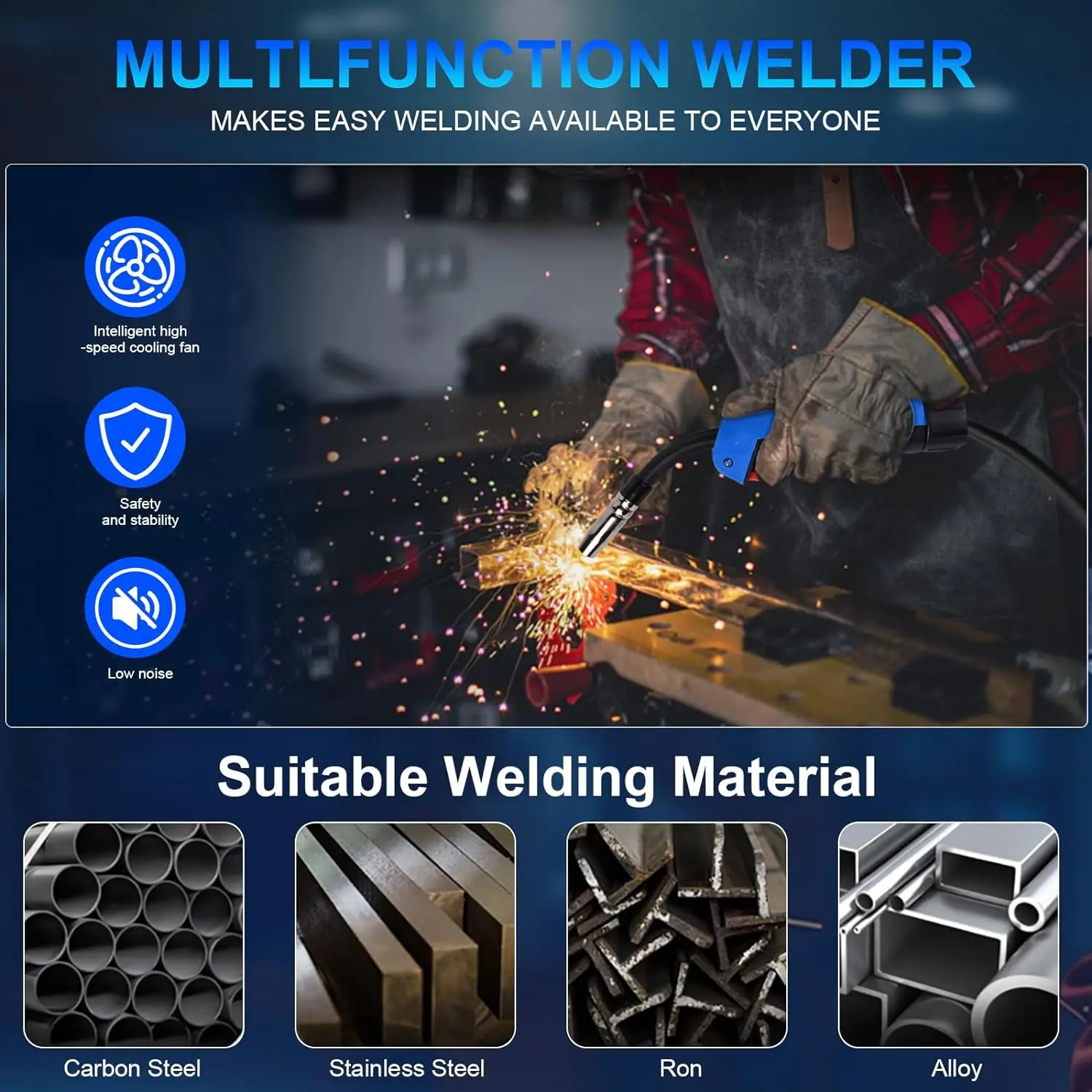 250Amp MIG Welder 6 in 1 Gas/Gasless Flux Core MIG/Stick/Lift TIG/Spot welding/Spool Gun 120V/240V Aluminum Multi Process
