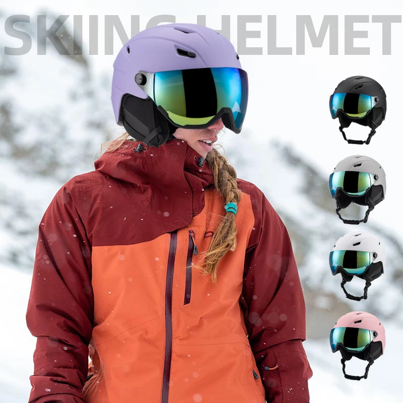 MensSkiHelmetIntegratedGogglesWarmWinterHelmetwithPUDeepU