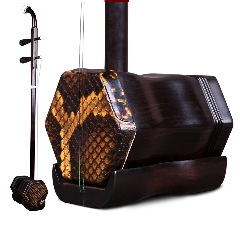 High Quality Black Sandalwood Erhu Chinese Two Strings Violin Urheen With Case,bow, Spare Strings,tuner Muscial Instrument