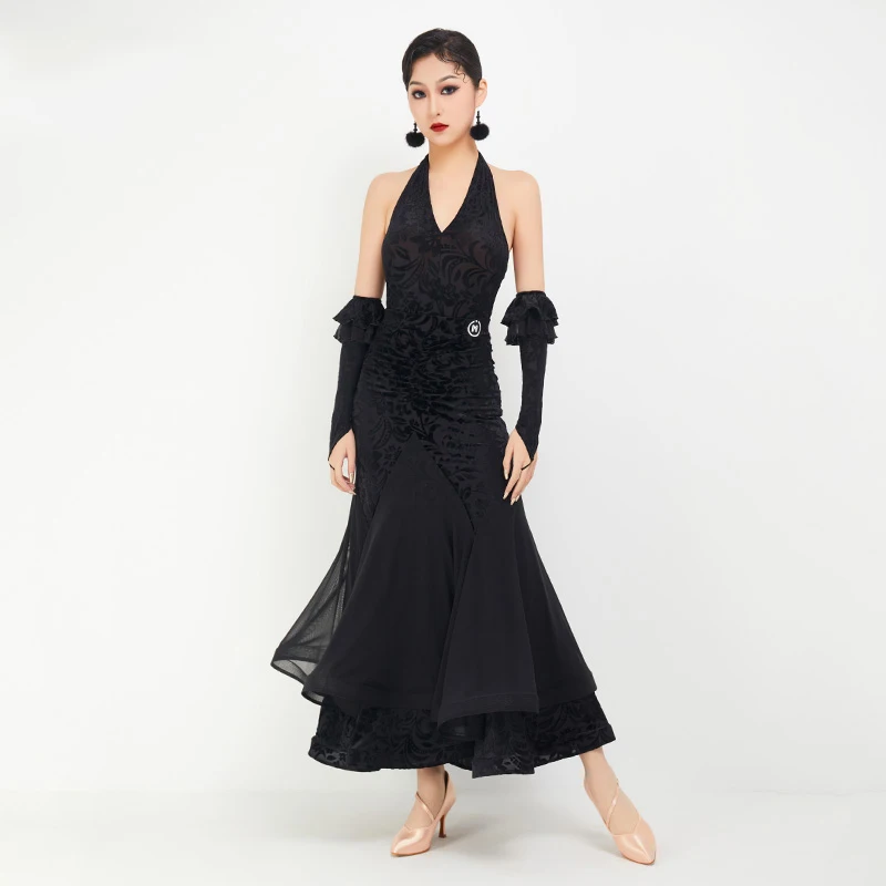 Modern Dance Clothes For Women Social Dance National Standard Large Swing Skirts Suit With Gloves Ballroom Dress DN15992