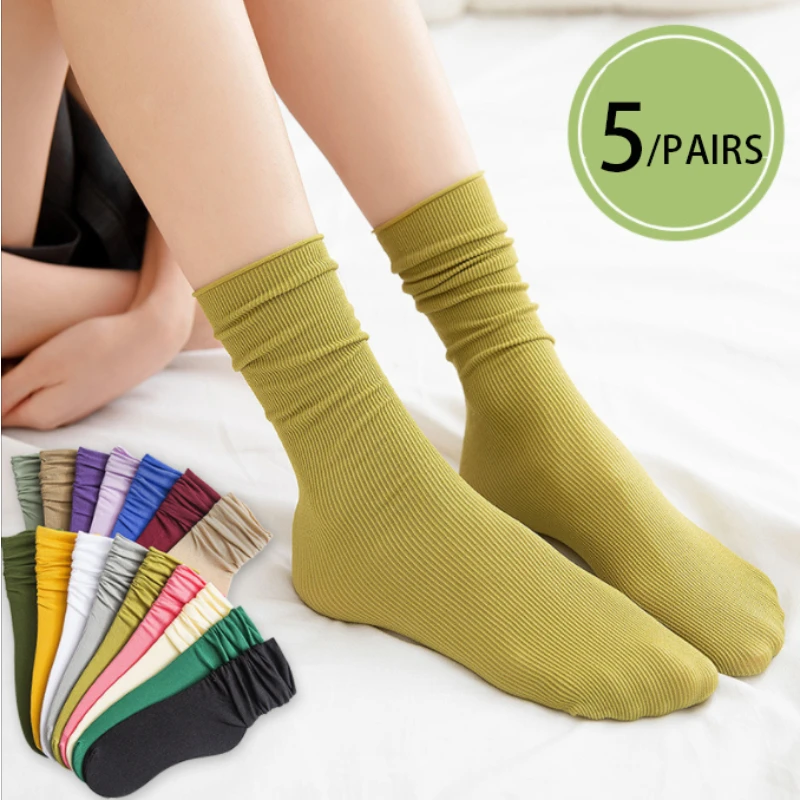 

Summer Loose Thin for 5Pairs/set Women Socks Girls Velvet Nylon Soft Breathable Long Socks Solid Color Casual Calcetines Medias