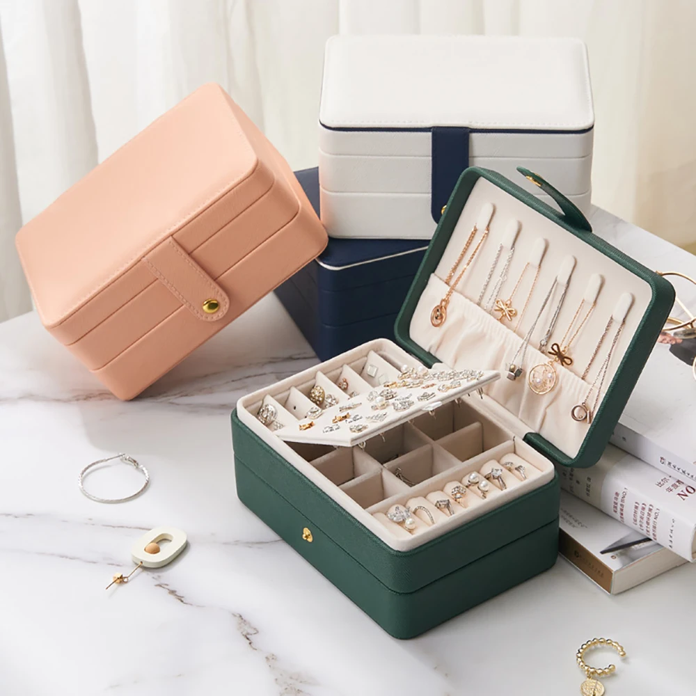 Portable Jewelry Box Three Layers New Retro High Quality Pu Jewelry Box Jewelry Organizer Display Travel Necklace Earrings Case three layer jewelry box earrings large capacity makeup holder 2023 new