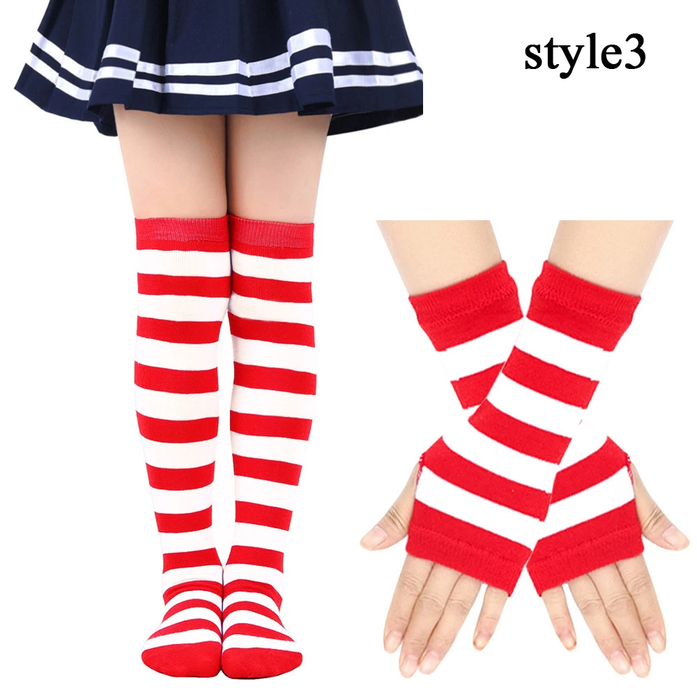 Fingerless Gloves Set Arm Warmer High Long Socks Over Knee Women Striped High Cylinder Polyester Casual Neutral Anti Friction