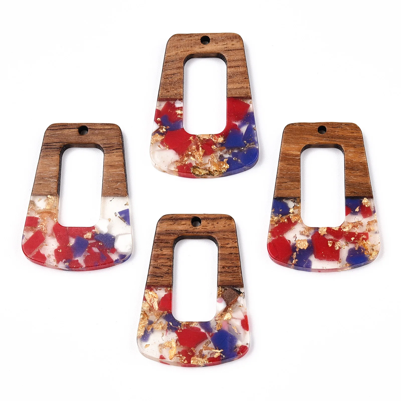 20pcs Transparent Resin Wood Trapezoid Pendants Charms with Foil For Jewelry Making Earrings Necklace DIY Accessories