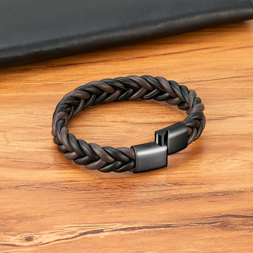 Leather Bracelet XQNI Classic Braided Leather Bracelet Men Jewelry Charms Design Stainless Steel Punk For Men Husband Friend Gift