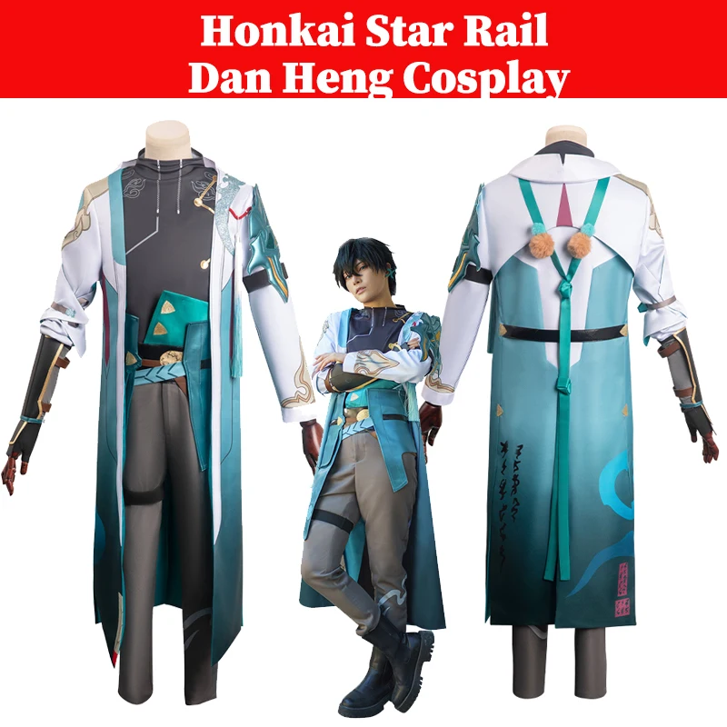 

Game Honkai Star Rail Danheng Cosplay Anime Costume Men Outfits Adult Male Black Wigs Coat Pants Set Halloween Party Suit