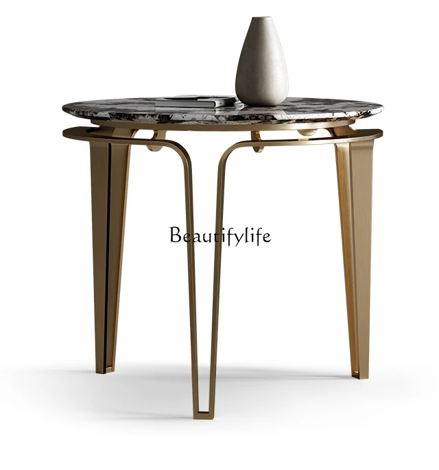 

Light Luxury High-End Large Flat Living Room Natural Marble Designer Stainless Steel Side Table