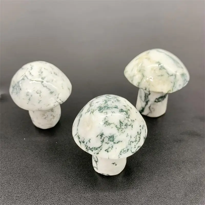 

Natural Moss Agate Mushroom Ornament Green Plant Handicraft Energy Crystal Gift Bedroom Decoration 1pcs