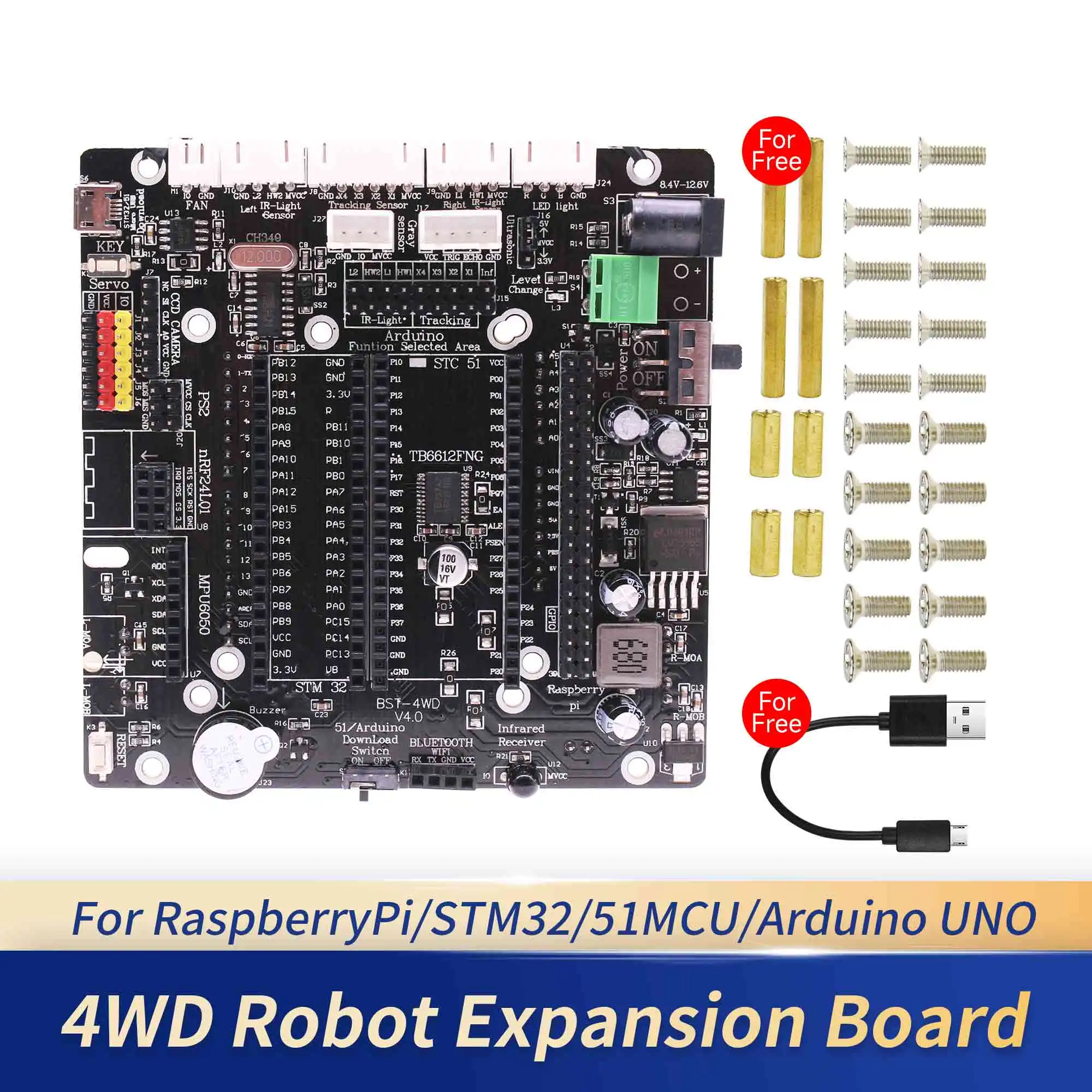 

4WD Expansion Board Development Module for Arduino Raspberry Pi Robot Car DIY Electronics Projects with 15CM Micro USB Cable
