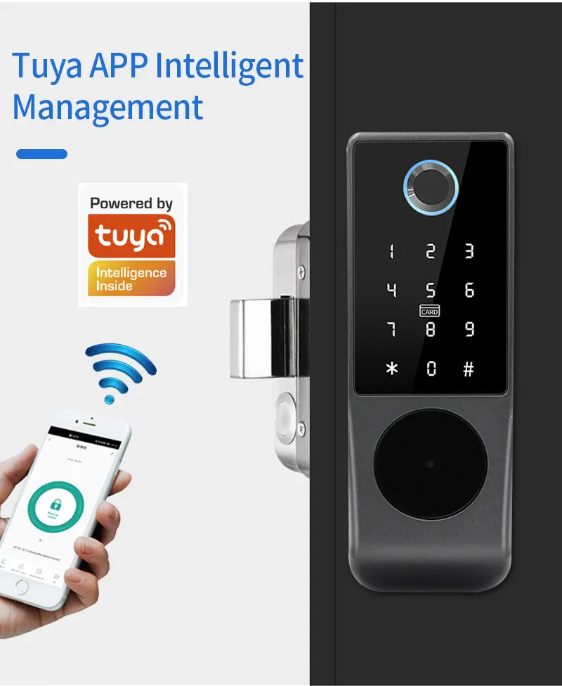 Tuya Wifi APP Control Smart Fingerprint RFID Card Outdoor Door Intelligent Lock
