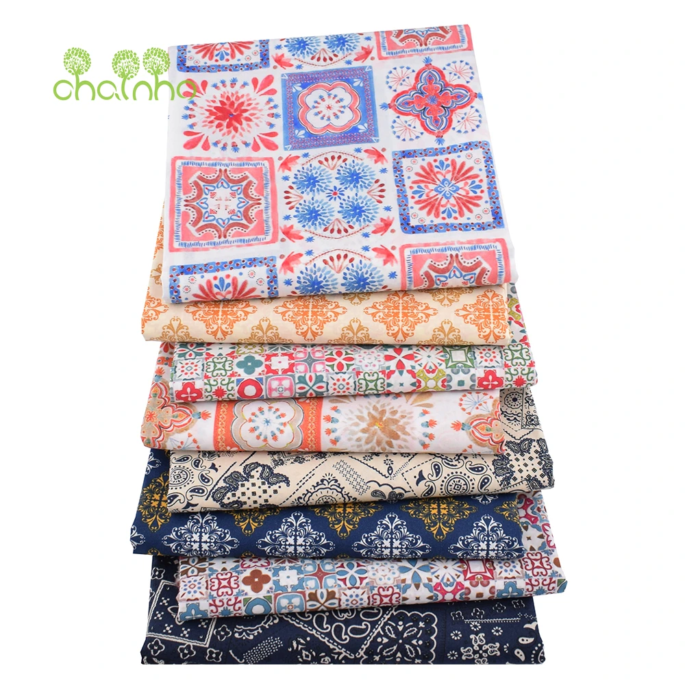 Chainho,Printed Plain Weave Poplin Cotton Fabric,DIY Sewing Quilting Material,Patchwork Cloth,Floral Series,3 Sizes,15PC160