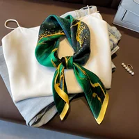 27.5" Dark Green River Print Neckerchief Vintage Imitation Silk Square Scarf Bandana Breathable Head Wrap Hair Accessories 4