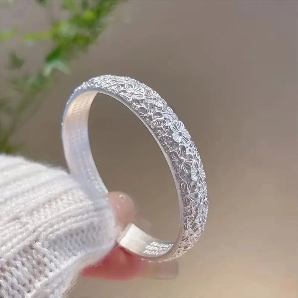 Silver Color Enamel Flower Heart Sutra Cuff Bangle for Women Vintage Flower Engraving Bangles Best Gifts for Girl Jewelry Gifts
