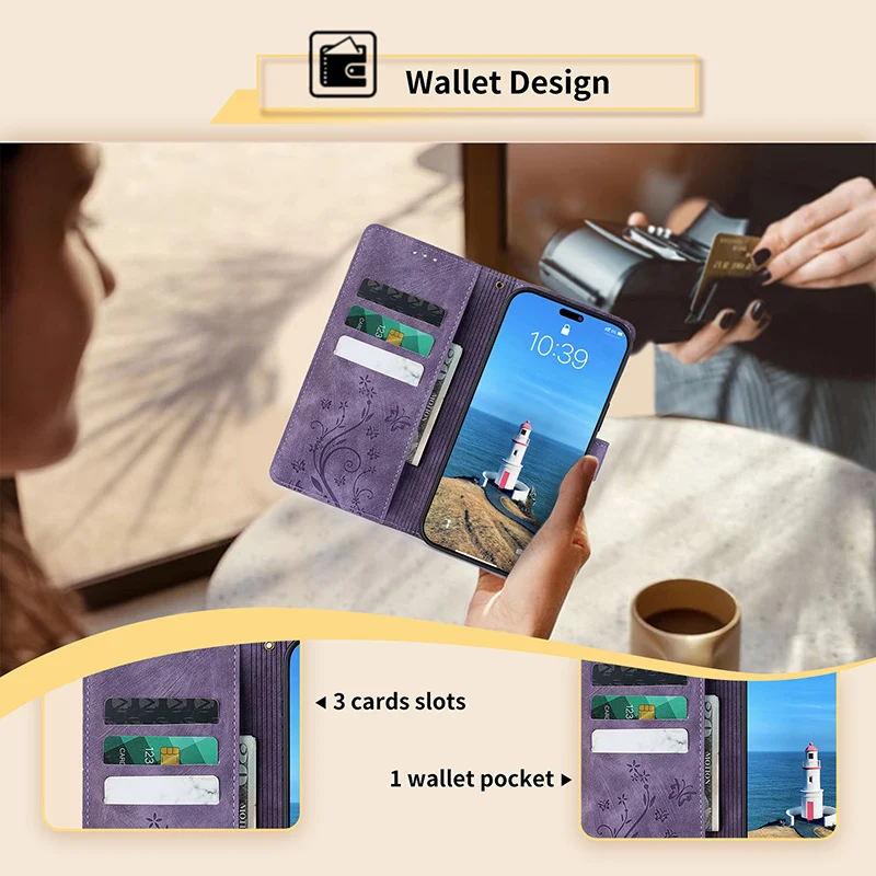 Elegant Carved PU Leather Flip Phone Case - Universal 4G Compatible