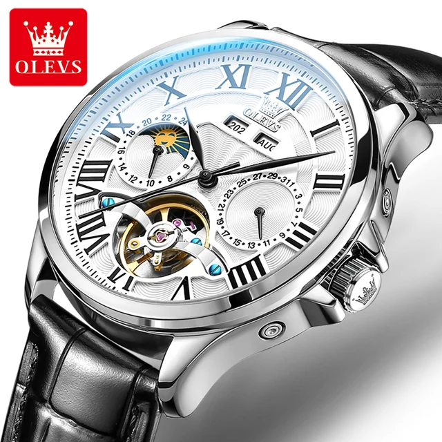 OLEVS Orologio Automatico Uomo K-GX-G5565, Cassa In Acciaio 316L, Calendario Completo E Fasi Lunari
