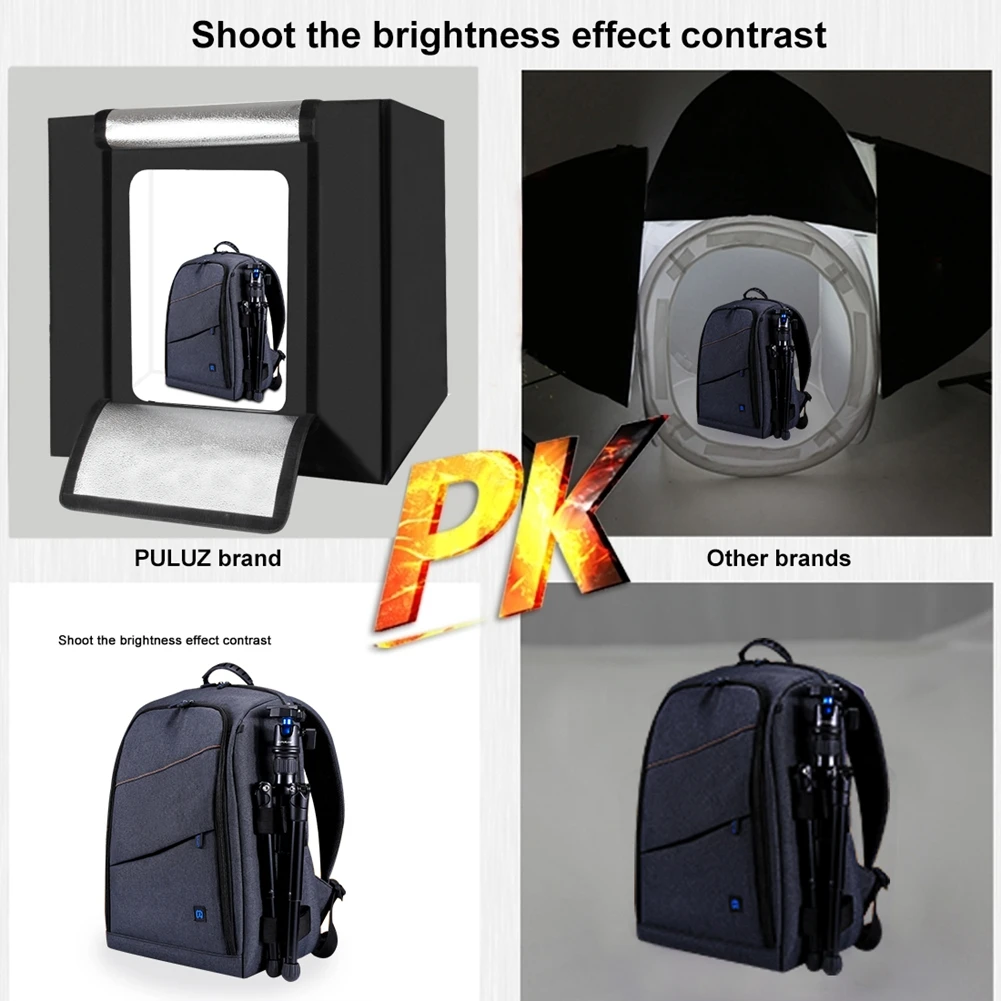 PULUZ 40 60 80cm Large Size Photo Studio Light Box Kits Portable Photography Ring Shooting Tent Box Background 2 LED With tripod