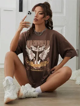 Woman Cotton T-Shirts Nashville Music City Tennessee Prints Tees Fashion Female Short Sleeve Clothes Comfortable Street Tops 1