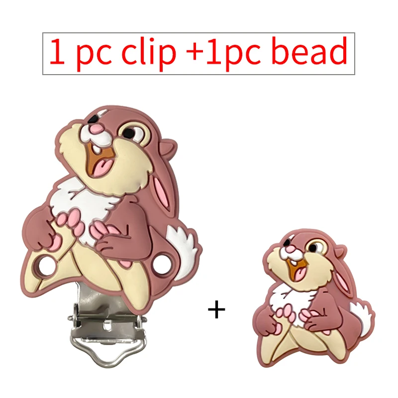 Pacifier Clip 2pcs set Miss Bunny Minnie mouse bambi marie cat Silicone Pacifier clip Molar Bead DIY Pacifier Chain Jewelry Accessories