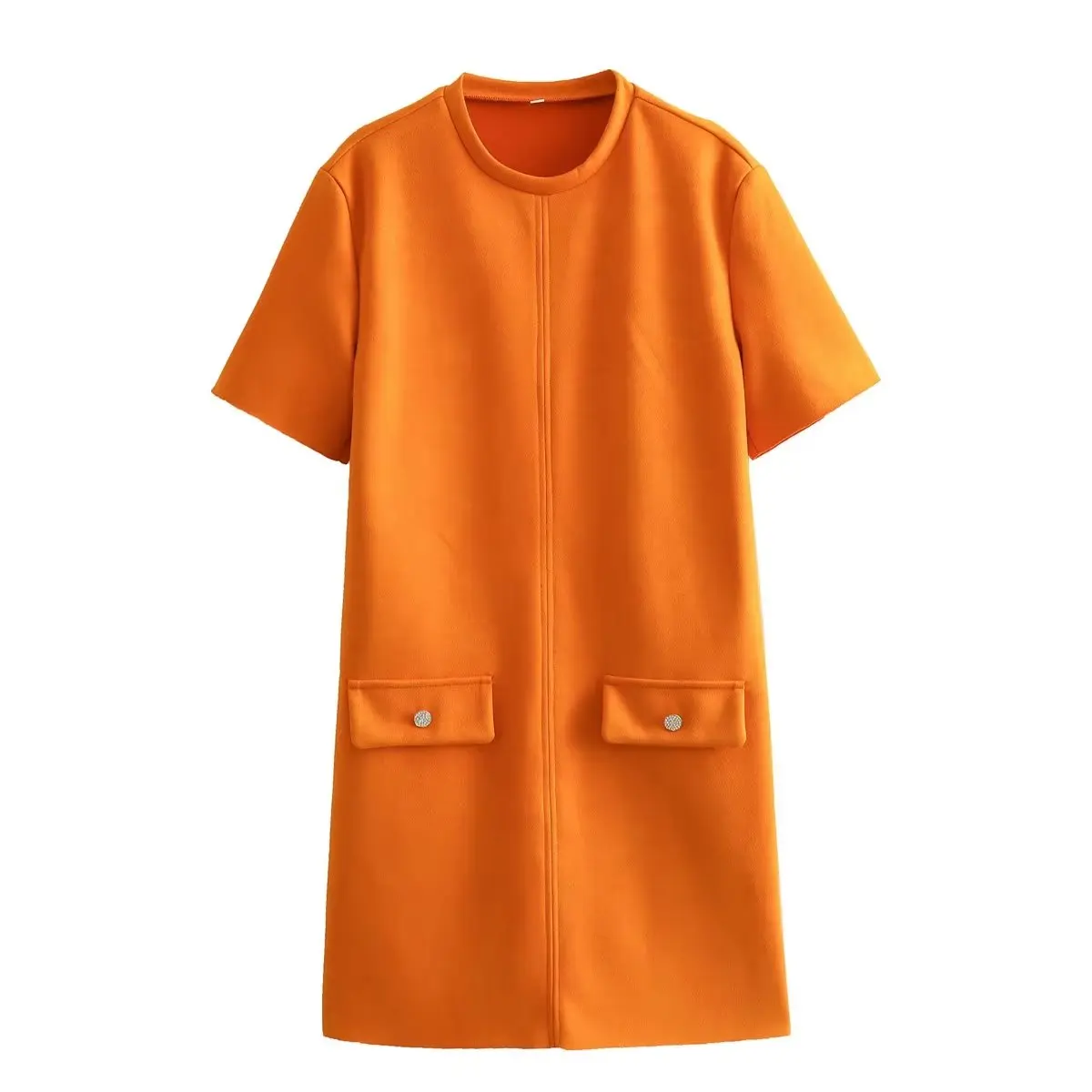 

Women New Chic Fashion Button Flip decoration Loose Suede Mini Dress Vintage O Neck Short Sleeve Female Dresses robe Mujer