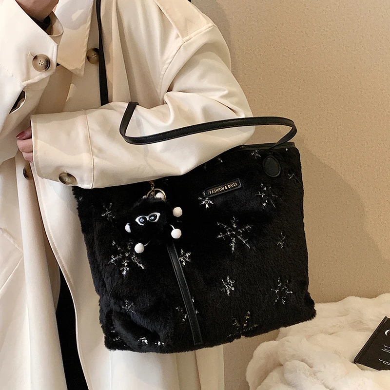 VeryMe crossbody bag Retro Bags For Women Soft Plush Shoulder Bags Female Large Capacity Travel Bag Winter Warm Fluffy Totes