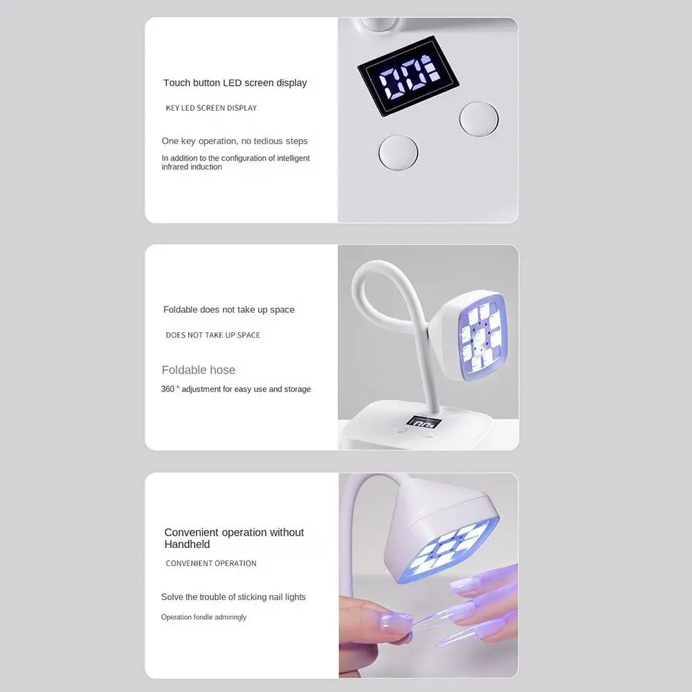 자동 감지 9LED 데스크탑 네일 램프 360 °   구부릴 수 있는 UV 램프 UV 경화 조명 빠른 건조 유연한 네일 건조기 조명 살롱