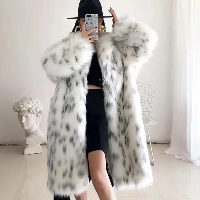 Faux Fox Fur Plus Size Coat Mid Length Long Sleeve Jacket Casual Loose Cardigan Fur Coat Women White Fleece High Quality Coat 2021 winter fashion high quality faux mink fur coat plus size jacket female mid length thick warm slim women cothes oversized