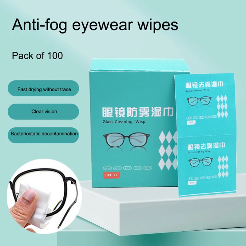 50/100pc Disposable Glasses Cleaner Wet Wipe Anti Fog Misting Dust