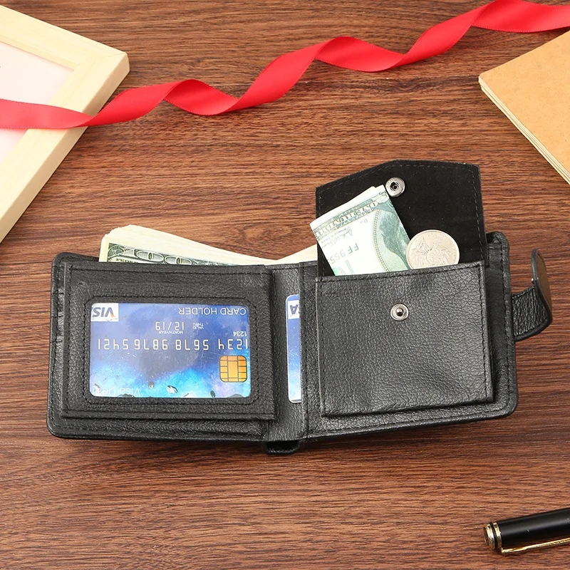 Men's Slim Bifold Wallets Leather Multiple Card Holder Purses with Driver License ID Windows Man Short Wallet with Coin Pouch