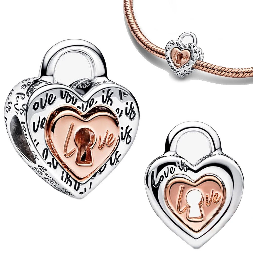 Rose Gold Heart Shape Silver Colour Charm for Women Festival Jewelry Gift Fit DIY Bracelet Necklace Chrams